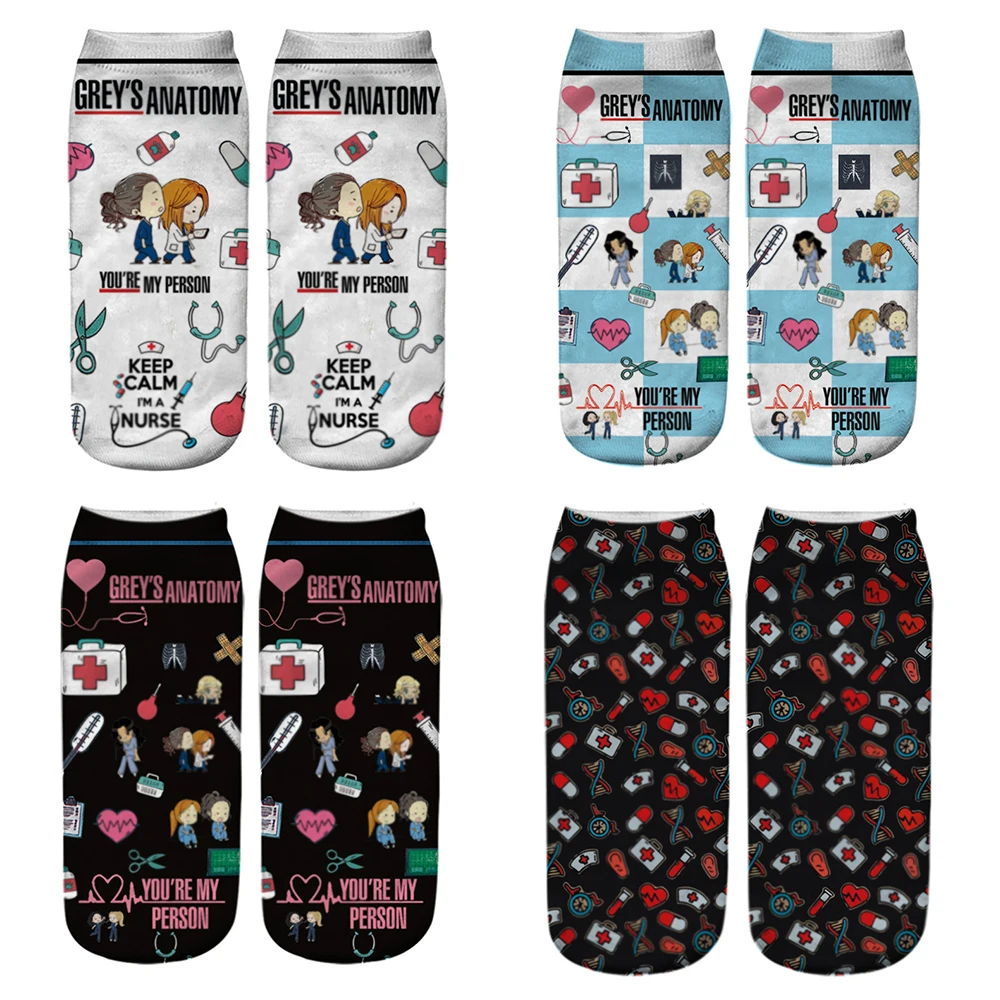 Doctor Nurse Print Grey\'s Anatomy Cotton Socks Casual Creative Breathable Soft Funny Novelty Low Tube happy Socks men fans gift