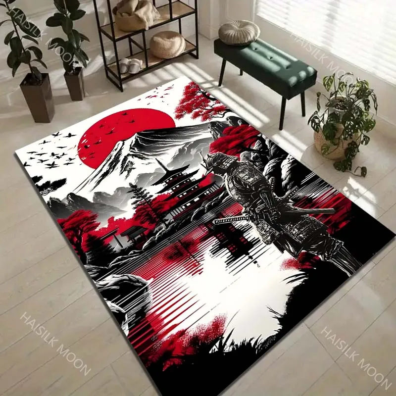 1PC Japanese Samurai Cherry Blossoms Carpet for Living Room Bedroom Sofa Home Decor Rus Non-slip Floor Mat Luxury Gift