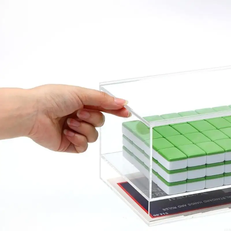 Klare Mahjong-Karten-Aufbewahrungsbox aus Acryl mit staubdichter Abdeckung für die Präsentation und Schutz für Mahjong-Fliesen. – Detail 10