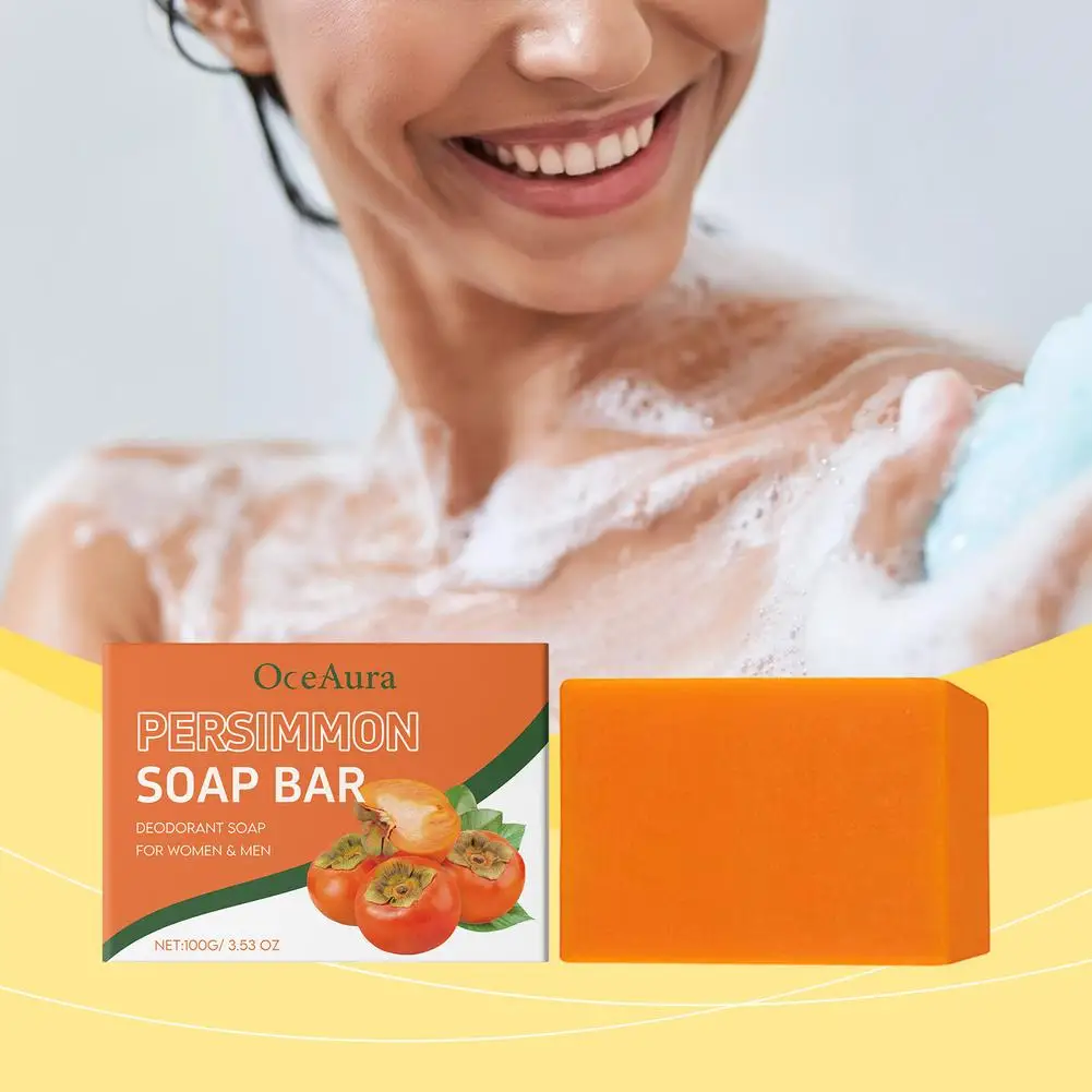 Persimmon Soap Bar for Body Odor Removal, Handmade Persimmon Green Tea Soap for Face and Body Wash, Gentle Deodorant Bath Soap