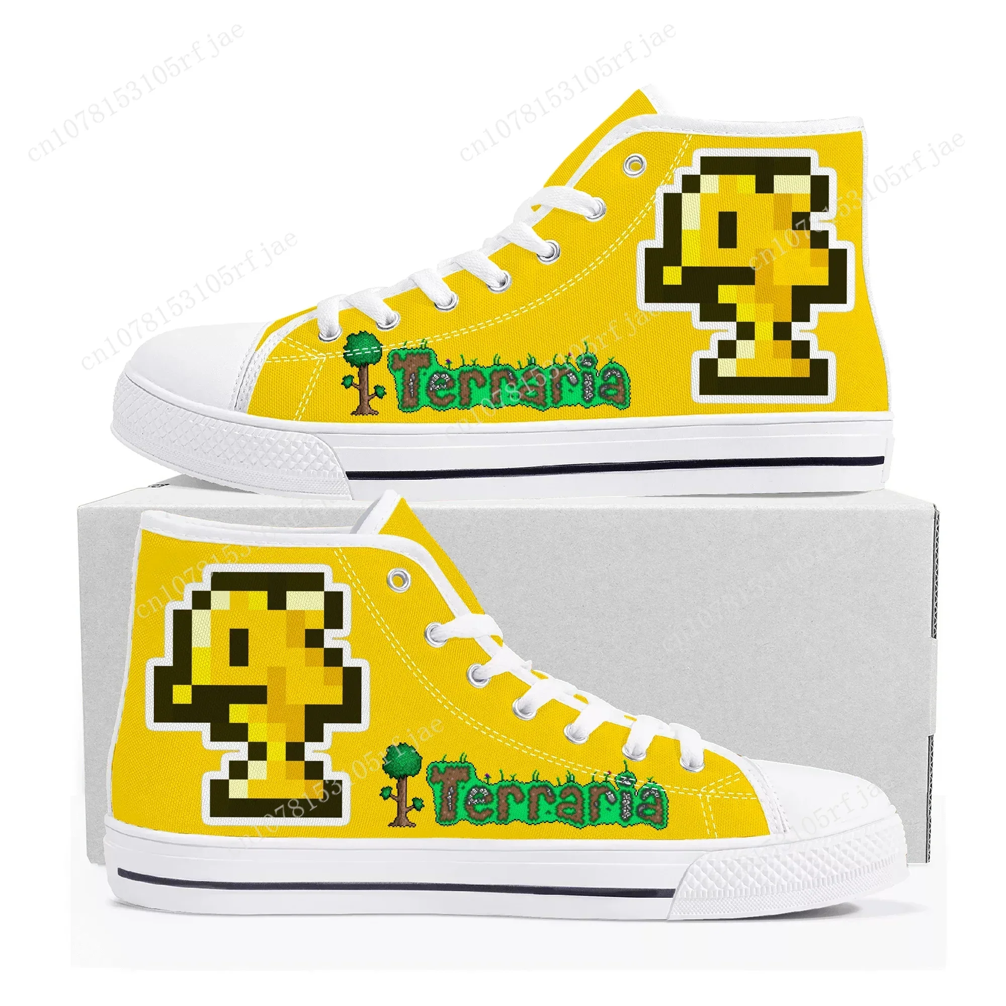 Terraria High Top Sneakers Hot Cartoon Game Mens Womens Teenager High Quality Canvas Fashion Shoes Casual Tailor Made Sneaker