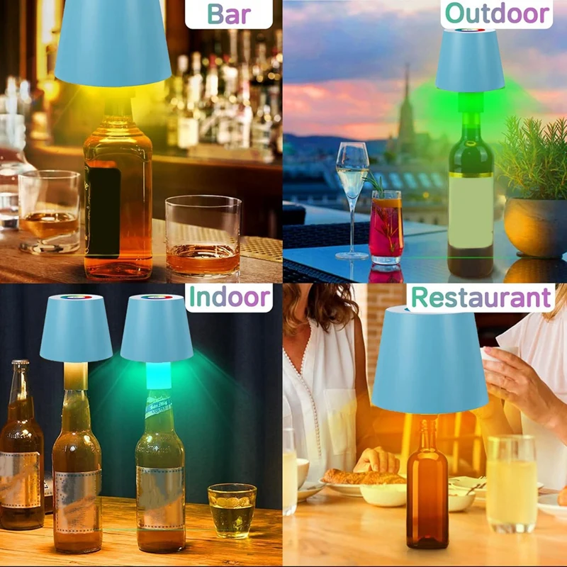 2PCS Wireless Bottle Lamp RGB Modes & 3 Color Stepless Dimming Bottle Lamp Shade For Parties Bars Restaurants