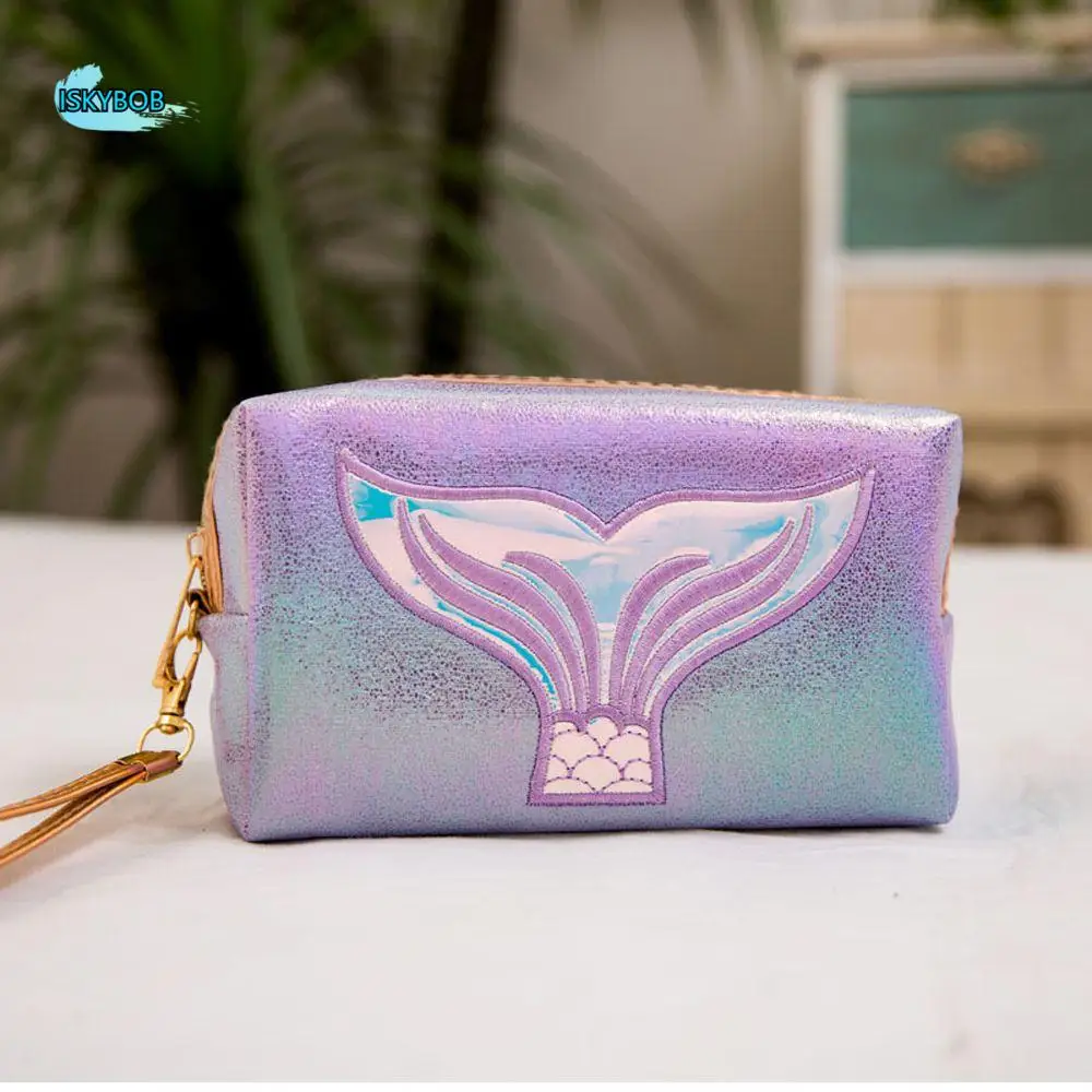 

Удобная дорожная милая косметичка из искусственной кожи с узором русалки, лазерная сумка, сумка для хранения, косметичка