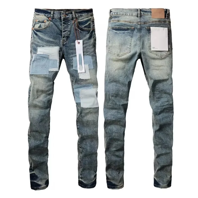 

Fashion Purples Jeans Men denim pants distressed slim fitting color patch trend brand Repair Low Rise Skinny Denim pants