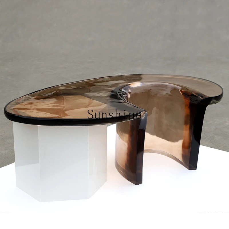 

Modern minimalist living room home transparent resin creative table light luxury hotel design coffee table