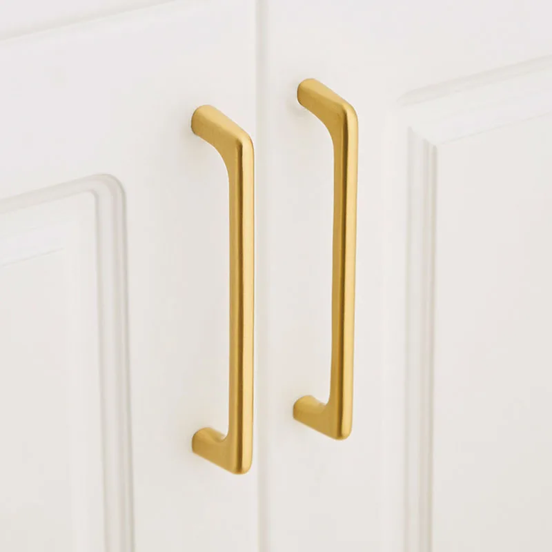 Minimalism Modern Solid Brass Cabinet Handles Furniture Cupboard Pulls Drawer T Bar Kitchen Knobs Wardrobe Handle Hardware