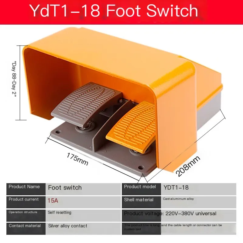 Foot Switch Iron Shell Foot Pedal Switch Plastic Shell Punch Foot Pedal Double Pedal Bending Machine Control Adjustable Forward and Reverse with Protective Cover Ydt1-18