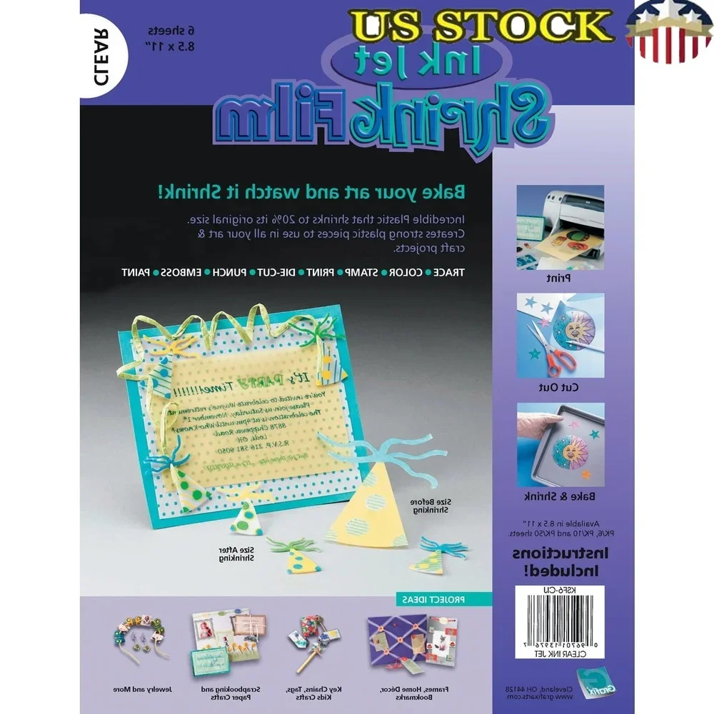 

8.5x11 Clear Shrink Film 6 Sheets Double Sided Printable Crafts DIY Charms Keychains Tags Personalized Souvenirs Durable Plastic