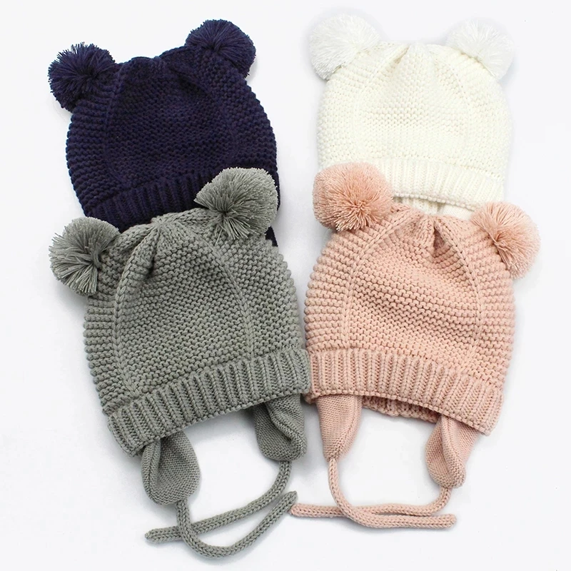 

Baby Winter Hat & Gloves: Thick Knitted Fleece Warm Set for Boys & Girls - Ear-Covering Kids Bonnet Accessories