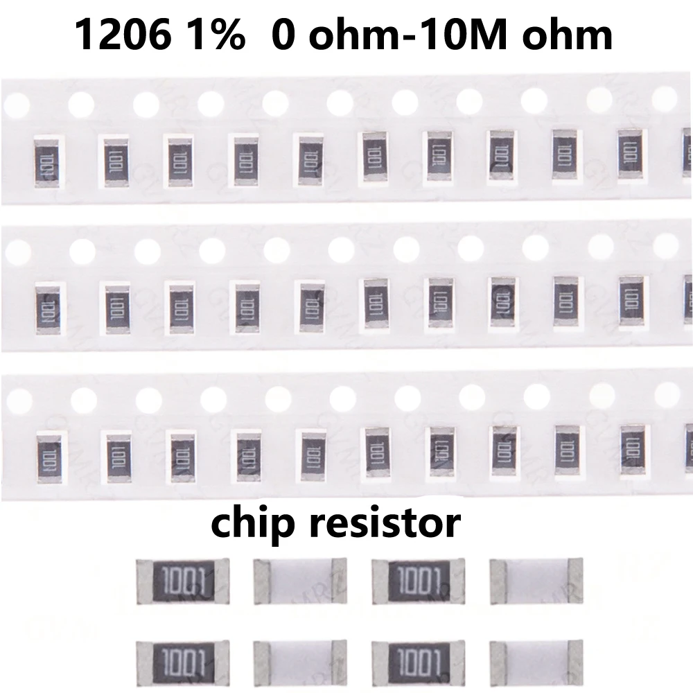 100pcs 1206 1%  0 ohm ~ 10M ohm 4.7K 10K 47K 100K 0 10 470 ohm percenta  SMD hip resistor 0 10R 100R 220R 330R 470R 1K