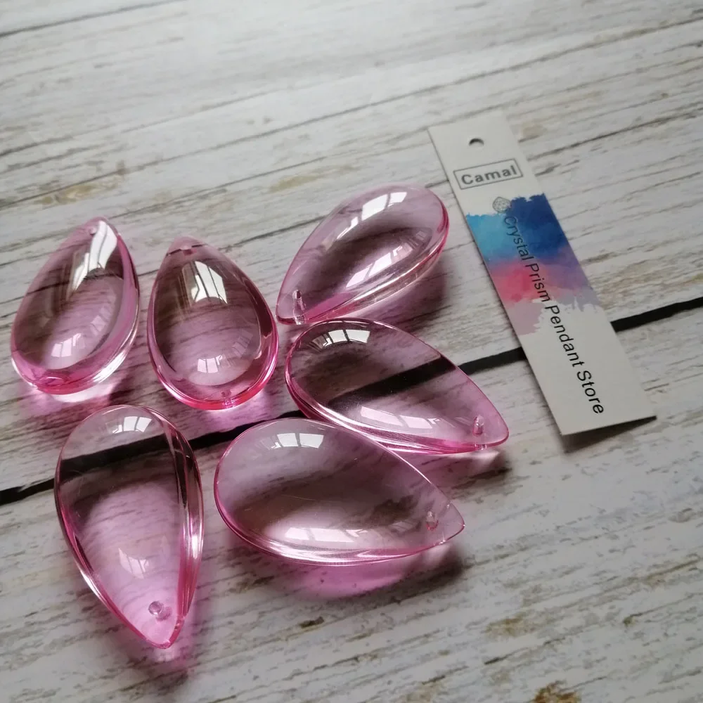 Camal 10pcs Crystal Smooth Teardrop DIY Pink 36mm Pendants Prisms Lamp Chandelier Parts Hanging Ornament Wedding Home Decoration
