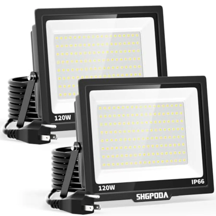 

120W Flood Lights Outdoor, 14400LM Brighter LED Security Light with Plug, IP66 Waterproof, 5000K Daylight Floodlight for Yard G