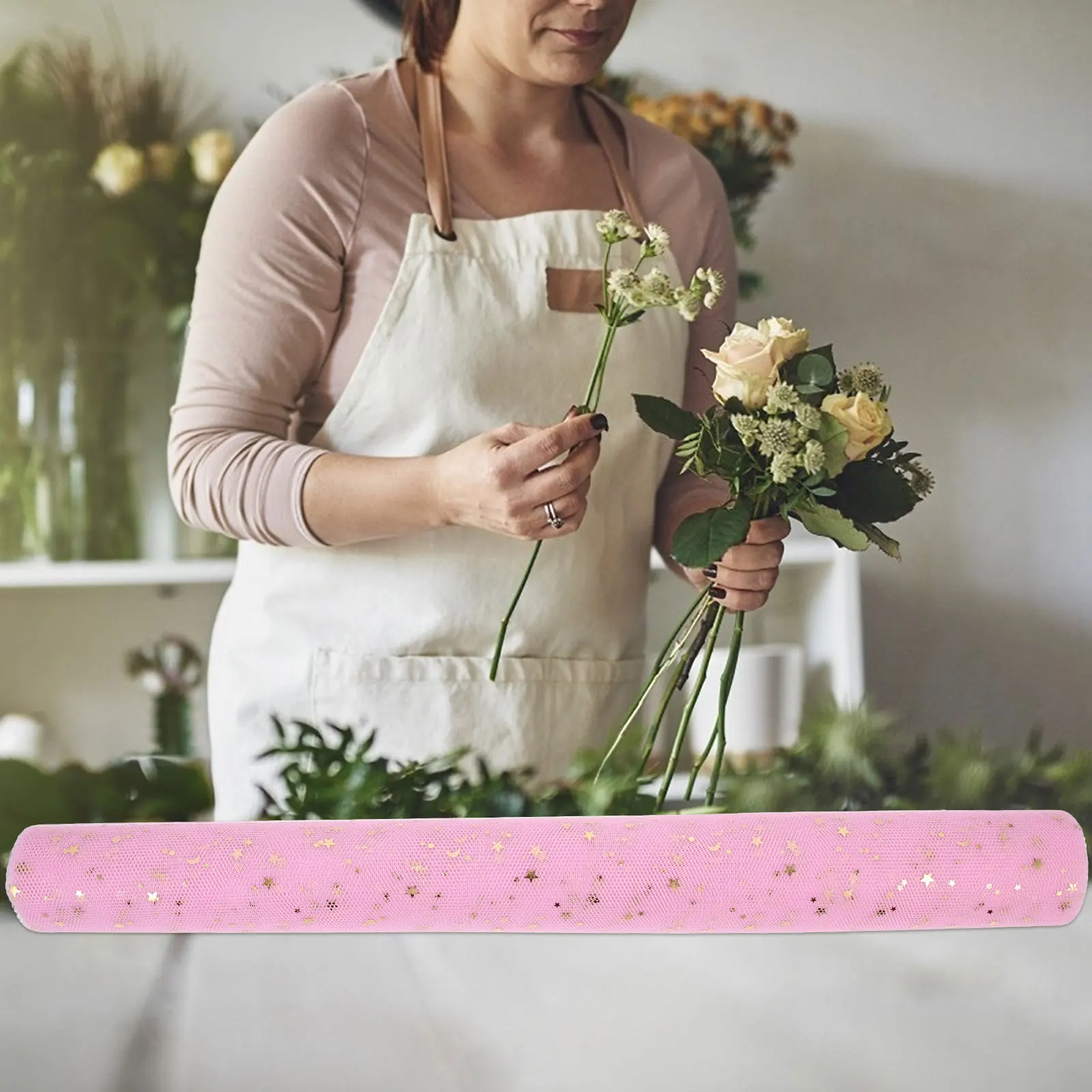 

Pink Star Moon Gauze 4 5M Flower Packing Material Cellophane Wrap Roll Bouquet Wrapping Gauze DIY Gift Mesh Basket Fresh Flowers