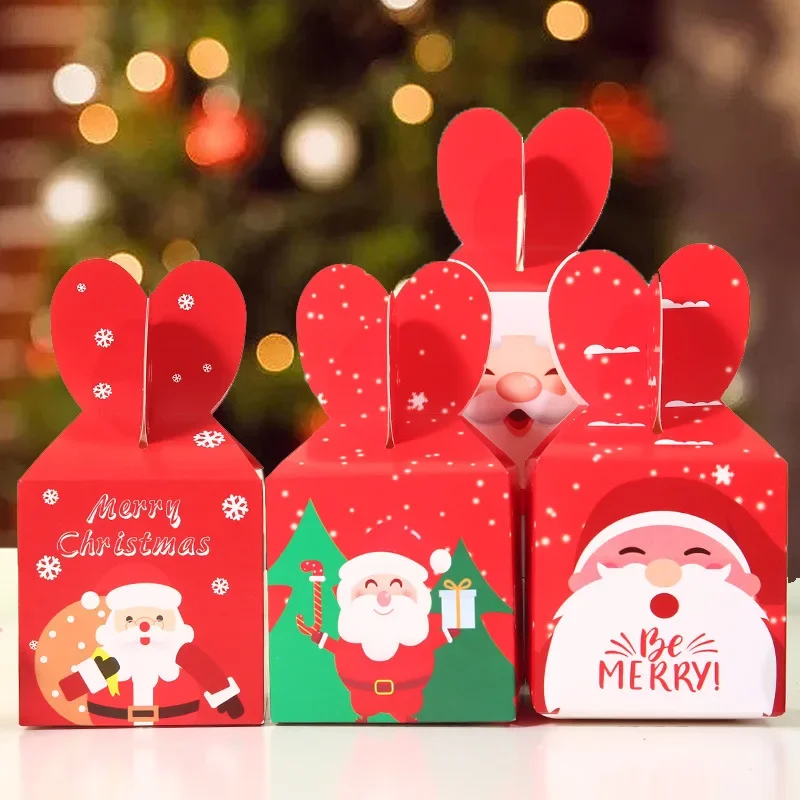 

4pcs Merry Christmas Kraft Paper Box Handle Candy Box Soap Candle Cookie Candy Little Gift Packaging New Year Party Favors Decor