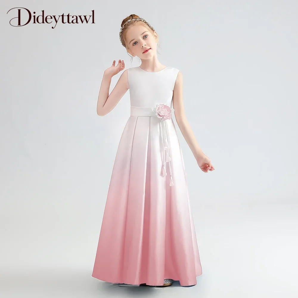 Dideyttawl Customized Gradient Color Long Satin Dress For Girls Sleeveless Elegant Birthday Party Junior Concert Banquet Gown