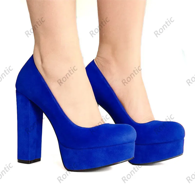 حذاء بكعب مخملي أسود مصنوع يدويًا من Rontic - كعب قوطي مصنوع يدويًا - حذاء نسائي بكعب مكتنز مقاس 5-20 #4