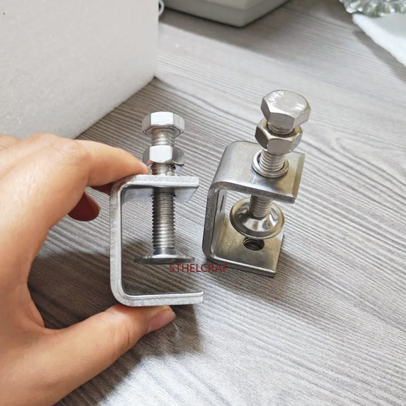 2PCS Heavy Duty 304 Stainless Steel C Clamp M8 Bolt Opening Thread Adjustable Clamp for Woodworking Home Improvement Hanging