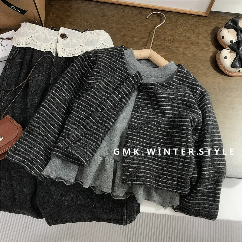

Forest Style Girls' Jacket Spring and Autumn New Children's Autumn Clothing Girls' Cardigan Clothes Toddler Striped Top Fashiona