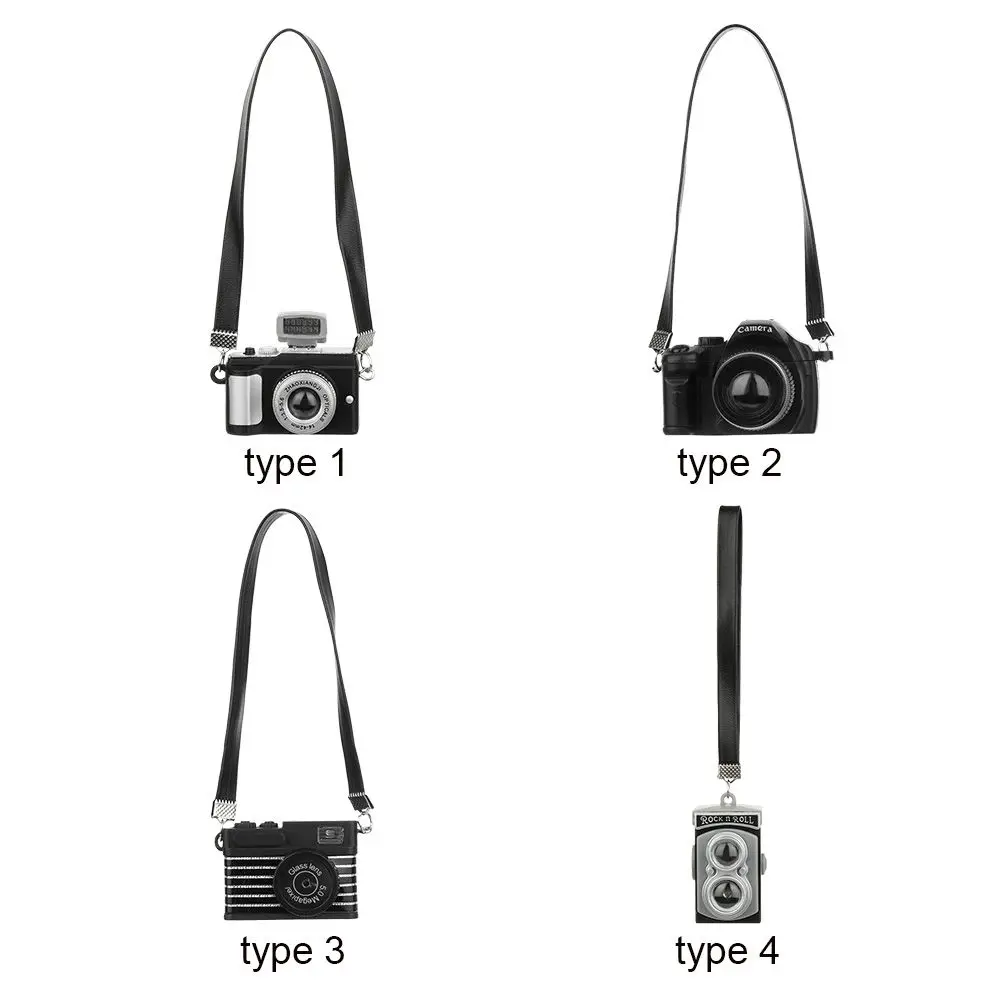 Fashion Mini SLR Dollhouse Accessories Digital Camera Model Miniature Dolls Camera With Black Belt Shutter And Flash