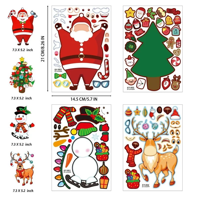 4-24 قطعة من ملصقات ألغاز عيد الميلاد DIY لصنع بطاقات تهنئة العطلات لأنشطة حفلات عيد الميلاد ومستلزمات العطلات