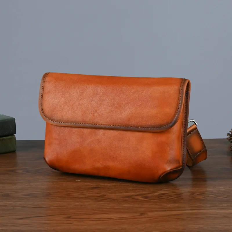 Genuine Cowhide Leather Shoulder Bag Vintage Daily Crossbody Bag for Men and Women