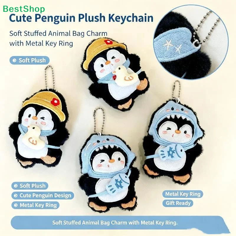 〔Y〕Cute Soft Plush Penguin Keychain Cartoon Penguin Doll Stuffed Doll Pendant Car Key Ring Backpack Decor