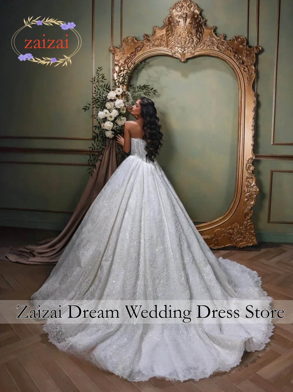 Customized Exquisite Strapless Ball Gown Lace Wedding Dresses Beaded Bridal Gowns with Removable Lace Jacket Vestido De Novia