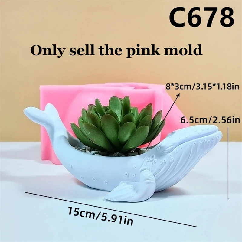 Whale Shape Succulent Planter Silicone Mold for Plaster Pots,Resin Concrete Molds for Casting Candle Cup Vessel,Flower Pot Mold