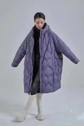 Chaqueta larga con capucha de plumón de pato blanco para mujer, abrigo cálido a prueba de viento, Parka gruesa suelta informal, talla grande, invierno, 2024