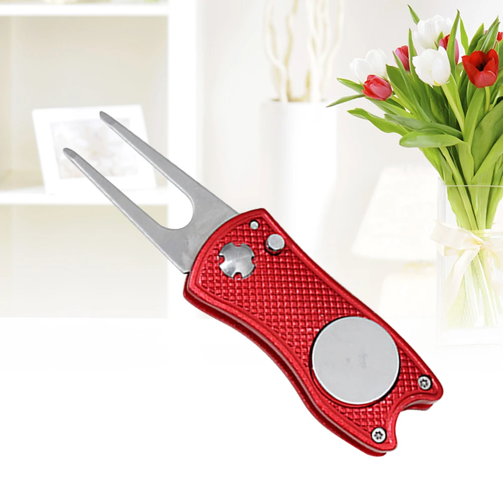 

All Metal Stainless Steel Foldable Divot Repair Tool Ball Marker Pitch Fork Putting Green Repair Kit Golfer Training Accessory (