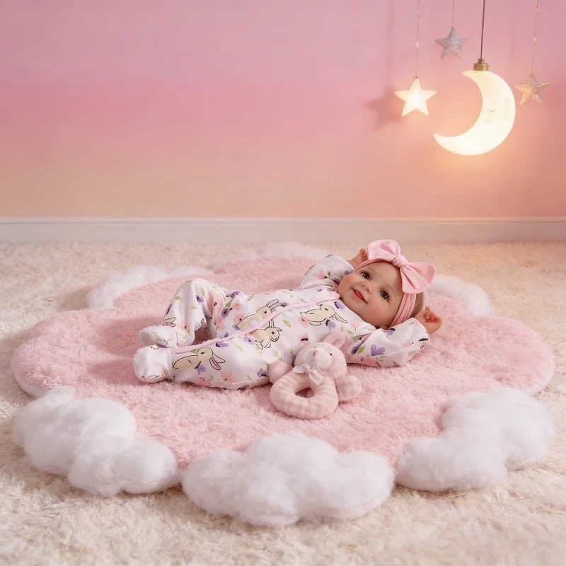 45 cm große Reborn-Mädchenpuppe, lächelnder weicher Baumwollkörper mit blauen Augen, Kinderspielzeug, Geschenke