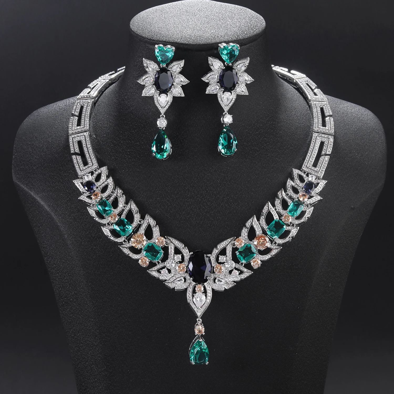 New Elegant Cubic Zirconia Ladies Party Wedding Necklace And Earrings Set Luxury Bridal Jewelry Set  CN11520