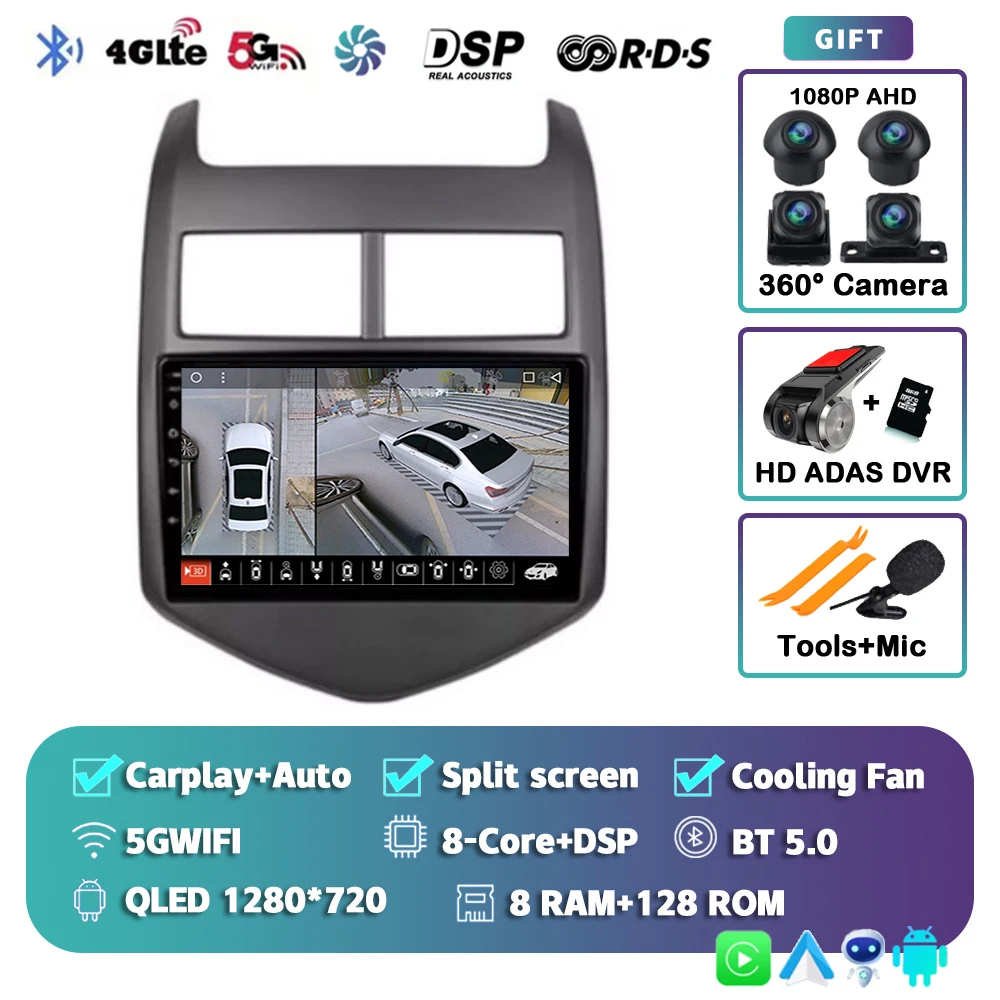 Android 15 CarPlay Auto Radio Multimedia Speler Voor Chevrolet Aveo 2 Sonic T300 2011-2015 Navigatie GPS 2din Stereo Audio