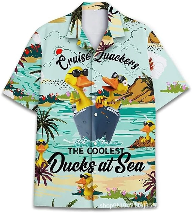 Duck 3d Printed Hawaiian Shirts Men Fashion Cute Animal Print Short Sleeve Beach Shirt Women Casual Button Blouse Odzież męska