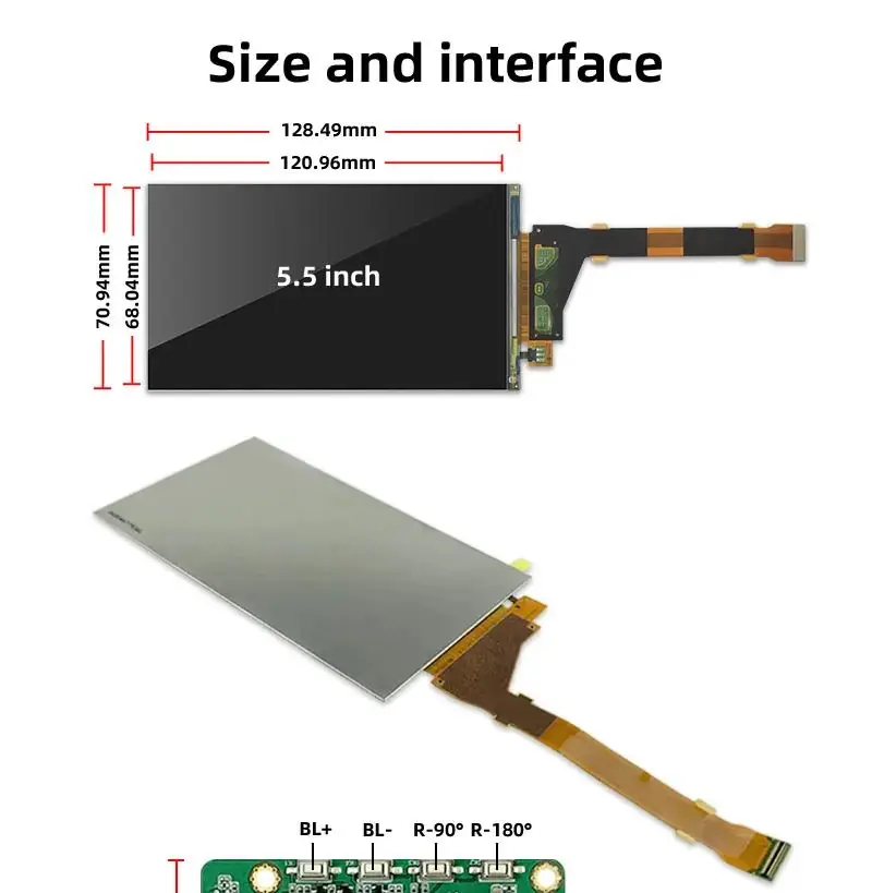 Wisecoco 5.5 Inch 2k IPS TFT LCD Screen 2560x1440 Landscape Driver Board Support Raspberry Pi PS4/5 Game Console TV Box PC