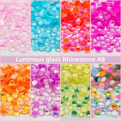 ss6-ss30 Luminous Neon Crystal AB Glass Non Hot Fix Rhinestone Flatback Glue On 3D Glitter Nail Art Rhinestones Decorations