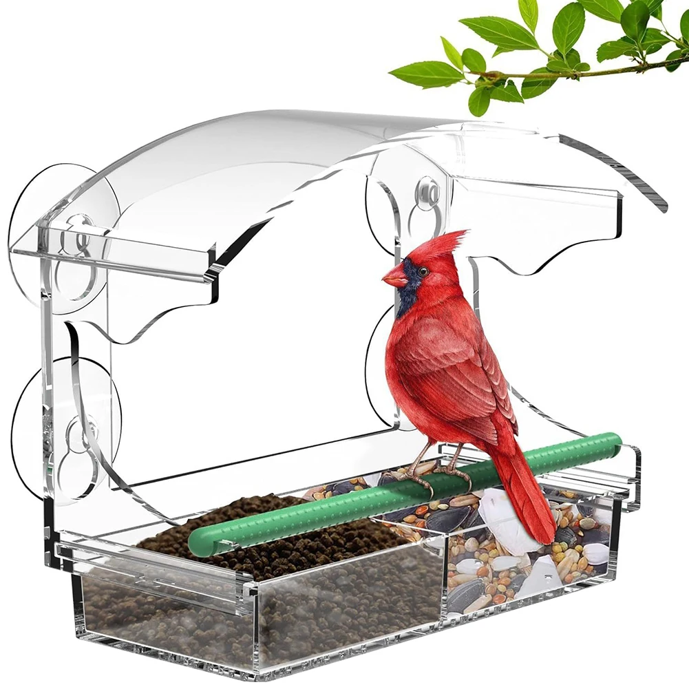 

Window Bird Feeder Window Bird Bait Box with Drain Holes Acrylic Window Birdhouse with Rod Wild Bird Feeder for Bird Viewing