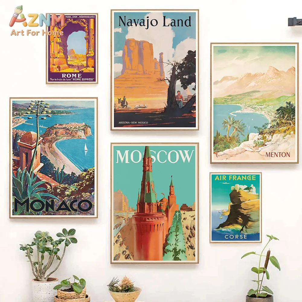 AZNM Vintage World Travel Landscape Canvas Poster Frameless Wall Art Isle of Skye Alps Brazil Japan Retro Scenic Tourism Print F view 2