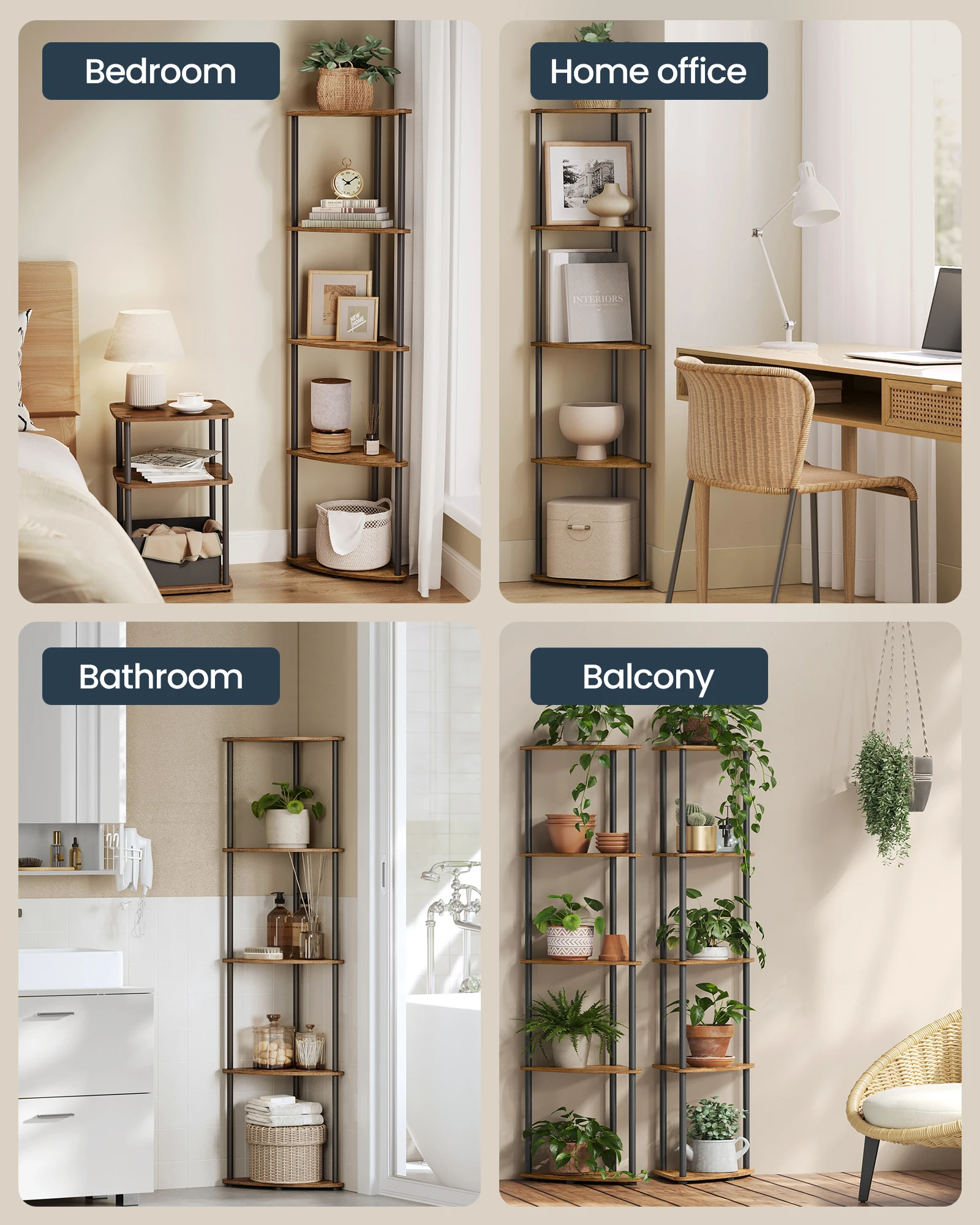 SONGMICS HOME Superfast Toolless Assembly, Corner Shelf Stand, 5-Tier Corner Standing Shelf, Living Room, Bedroom, Kitchen image 3