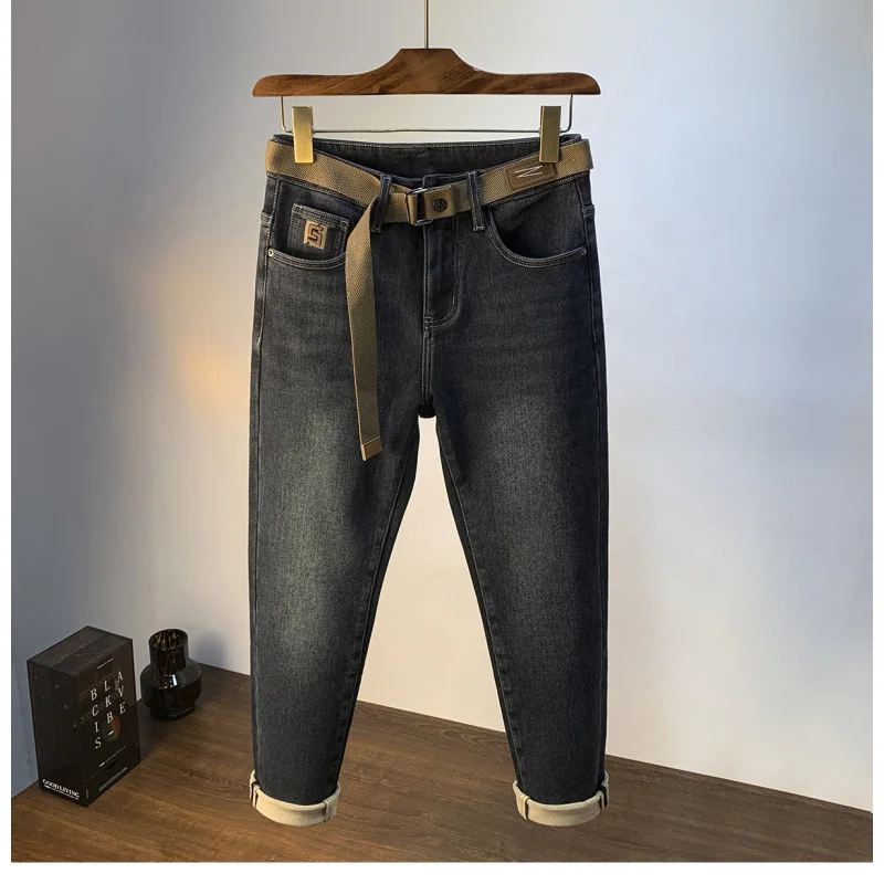 

Зимние флисовые джинсы 2025 года для мужчин, утолщенные теплые, слегка свободные толстые, облегающие, легкие роскошные брюки