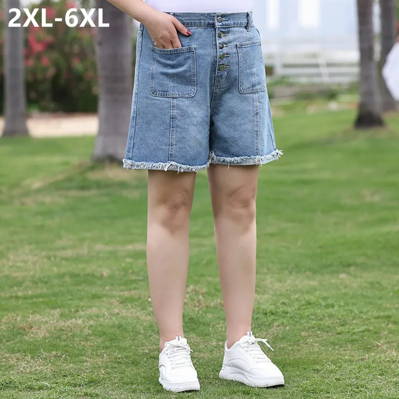 Women Denim Shorts Plus Size 5XL 6XL High Waisted Stretched Summer Girl Fashion Jeans Half Trousers Comfortable Cropped Pants