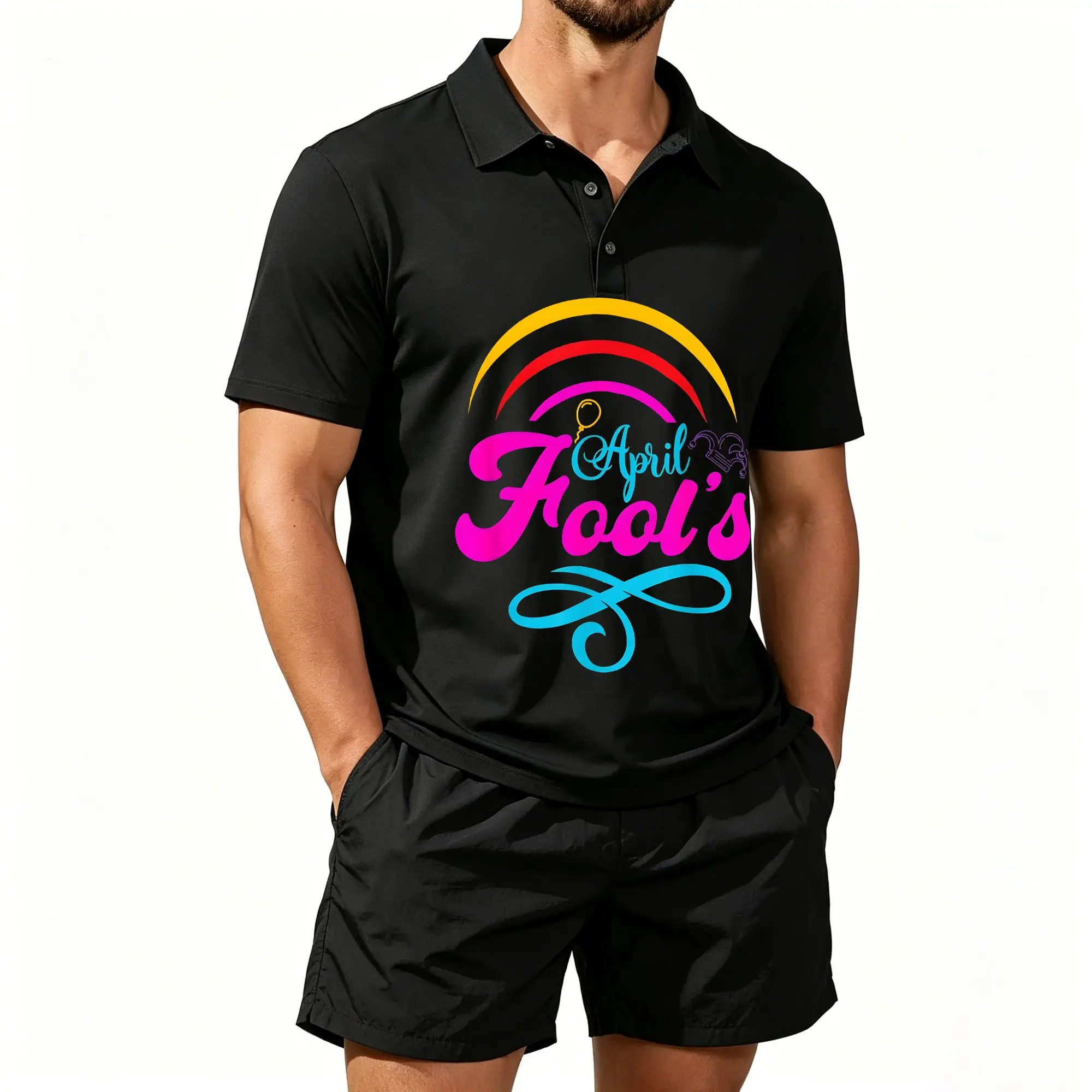 

Men's Polo Beach Shorts Set, April Fool's Day Fun Outfit, Casual and Comfortable Fit