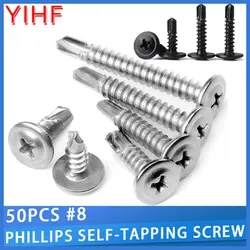 50pcs #8 Phillips Self-tapping Screw for Wood Sheet Metal 410 Stainless Steel Self Tapping Screw Woodworking Self Drilling Screw