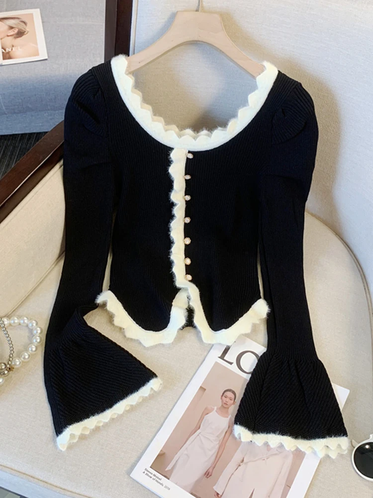 Jesień Zima Kobiety Shoujo Ballet Core Cardigan Sweter French Vintage Dzianina 2000s Estetyczne Pulowery Design Coquette Mori