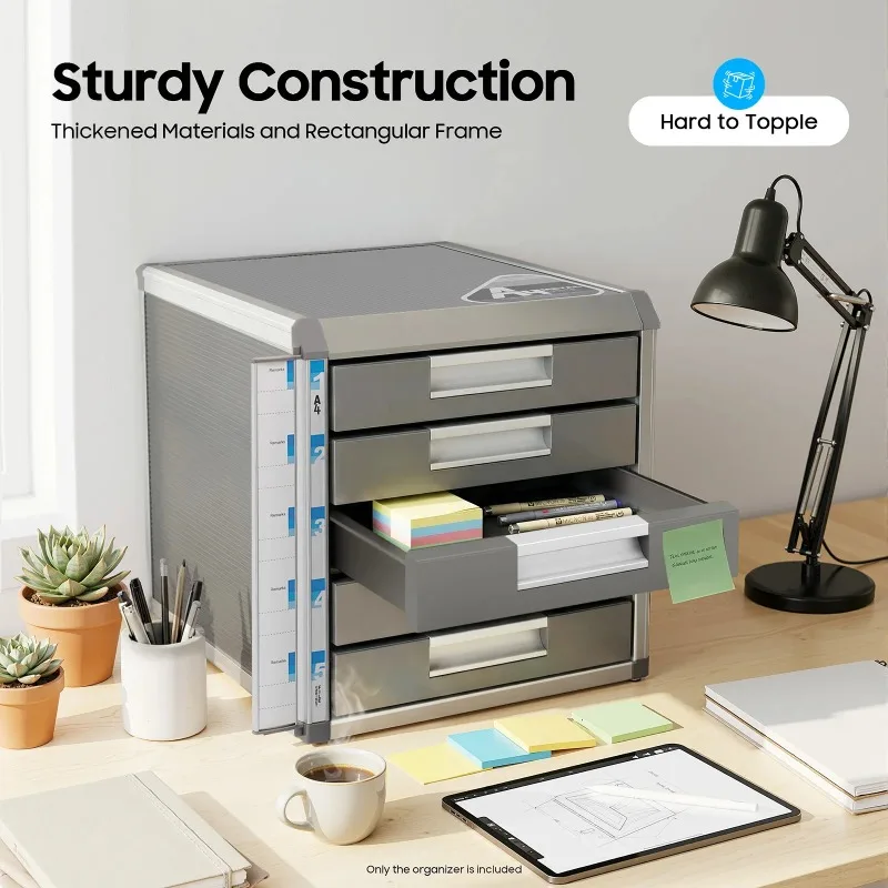 5 Drawer Desktop Organizer Aluminum Alloy Lockable File Cabinet A4 Document Storage Cabinet