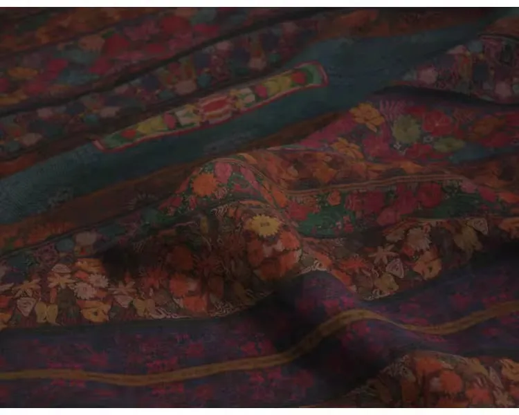 

1yard Wash pure linen with water fabric Wide stripe flower print tela Designer cheongsam clothing fabric for sewing
