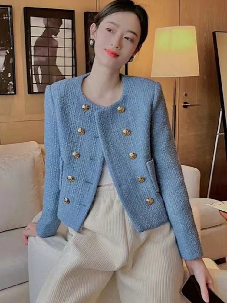 High Street French Luxury Runway Double Breasted Woolen Tweed Jacket Women Korean Elegant Fashion Coats Female Outerwear Casacos