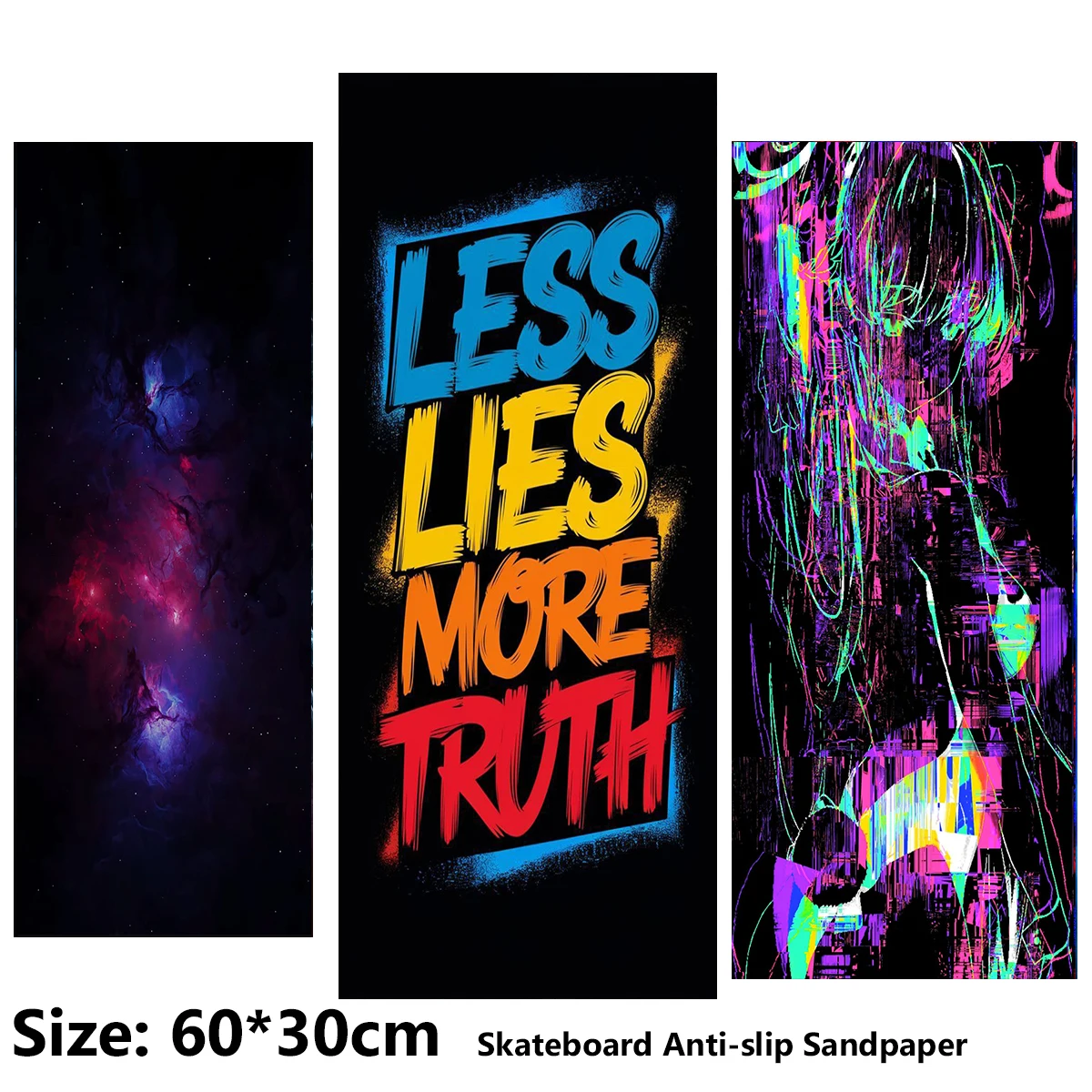 Electric Scooter Anti-slip Sticker Sandpaper Skateboard GripTape Sheet 60*30cm Colorful Text Graffiti Pattern