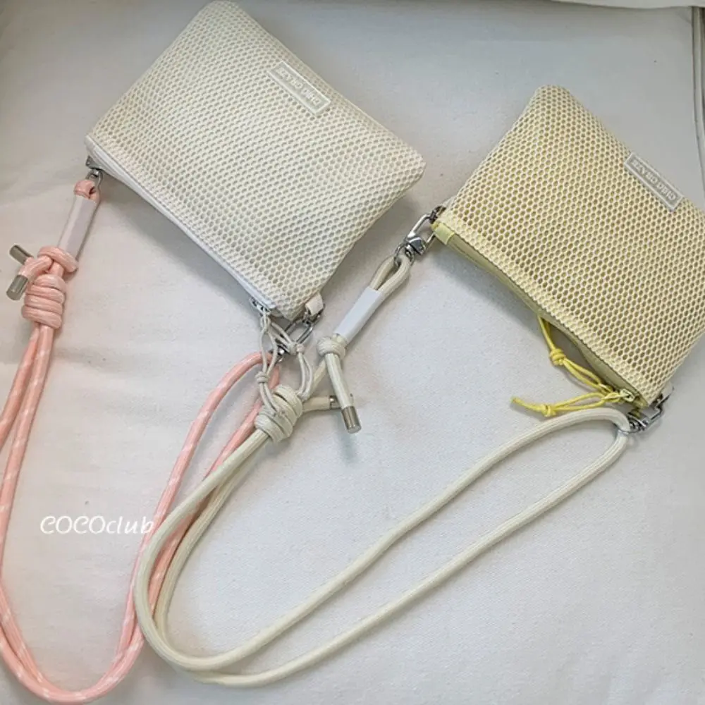 

Cute Korean Style Nylon Mesh Bag Double-layer Purse Mobile Phone Bag Solid Color Wallet Bags Shoulder Bag Outdoor