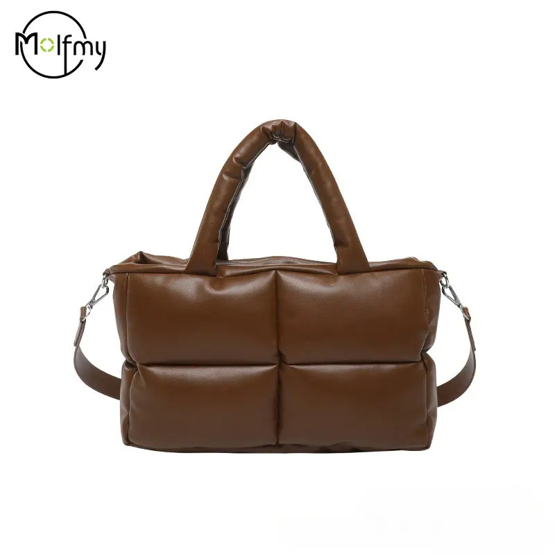 

Women's Bags Trend 2025 Waterproof Pu Leather Tote Bag for Women Quilted Designer Handbags Cotton Padded Space Down Shoulder Bag